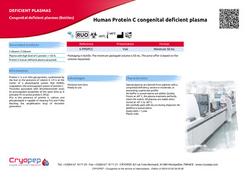 Product sheet Human Protein C congenital deficient plasma