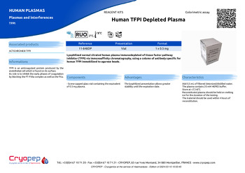 Product sheet Human TFPI Depleted Plasma