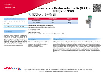 Product sheet Human α thrombin - blocked active site (FPRck) - biotinylated PPACK