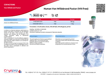 Product sheet Human Von Willebrand Factor (VIII free)