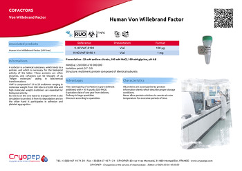 Product sheet Human Von Willebrand Factor