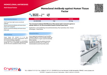 Product sheet Monoclonal Antibody against Human Tissue Factor