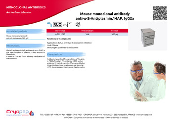 Product sheet Mouse monoclonal antibody anti-α-2-Antiplasmin,14AP, IgG2a