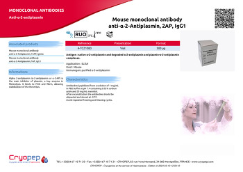 Product sheet Mouse monoclonal antibody anti-α-2-Antiplasmin, 2AP, IgG1