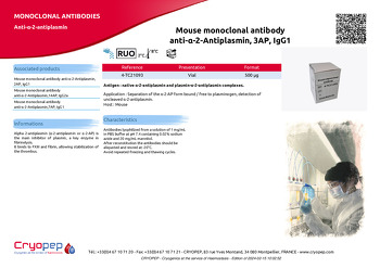 Product sheet Mouse monoclonal antibody anti-α-2-Antiplasmin, 3AP, IgG1