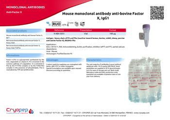 Product sheet Mouse monoclonal antibody anti-bovine Factor X, IgG1