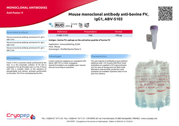 Product sheet Mouse monoclonal antibody anti-bovine FV, IgG1, ABV-5103