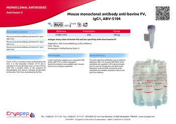 Product sheet Mouse monoclonal antibody anti-bovine FV, IgG1, ABV-5104