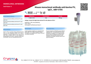 Product sheet Mouse monoclonal antibody anti-bovine FV, IgG1,  ABV-5105