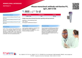 Product sheet Mouse monoclonal antibody anti-bovine FV, IgG1, ABV-5106