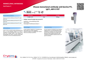 Product sheet Mouse monoclonal antibody anti-bovine FV, IgG1, ABV-5107