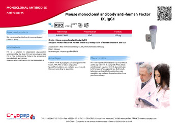 Product sheet Mouse monoclonal antibody anti-human Factor IX, IgG1