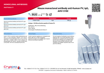 Product sheet Mouse monoclonal antibody anti-human FV, IgG, AHV-5102