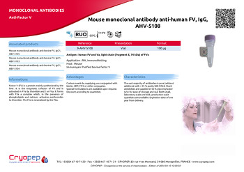 Product sheet Mouse monoclonal antibody anti-human FV, IgG, AHV-5108