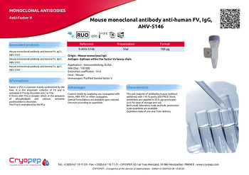 Product sheet Mouse monoclonal antibody anti-human FV, IgG, AHV-5146