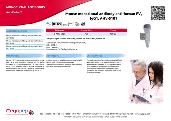 Product sheet Mouse monoclonal antibody anti-human FV, IgG1, AHV-5101