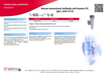 Product sheet Mouse monoclonal antibody anti-human FV, IgG1, AHV-5110