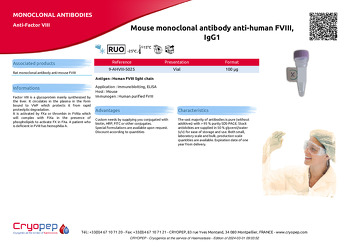 Product sheet Mouse monoclonal antibody anti-human FVIII, IgG1