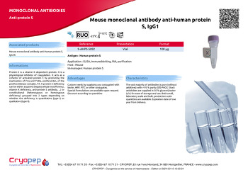Product sheet Mouse monoclonal antibody anti-human protein S, IgG1