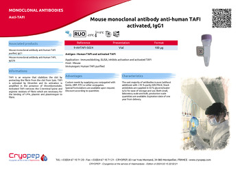 Product sheet Mouse monoclonal antibody anti-human TAFI activated, IgG1
