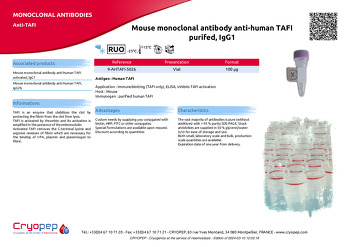 Product sheet Mouse monoclonal antibody anti-human TAFI purifed, IgG1
