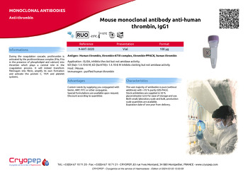 Product sheet Mouse monoclonal antibody anti-human thrombin, IgG1