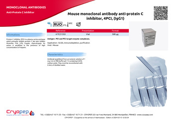 Product sheet Mouse monoclonal antibody anti-protein C inhibitor, 4PCI, (IgG1)