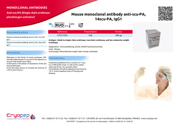 Product sheet Mouse monoclonal antibody anti-scu-PA, 14scu-PA, IgG1
