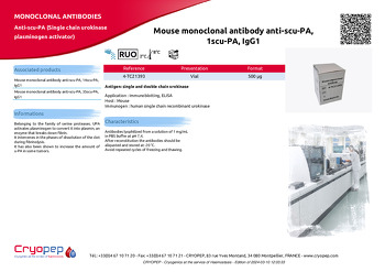 Product sheet Mouse monoclonal antibody anti-scu-PA, 1scu-PA, IgG1