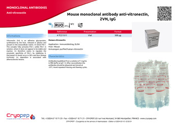 Product sheet Mouse monoclonal antibody anti-vitronectin, 2VN, IgG