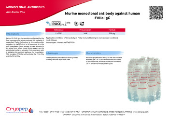 Product sheet Murine monoclonal antibody against human FVIIa IgG