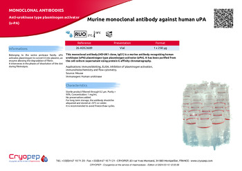 Product sheet Murine monoclonal antibody against human uPA