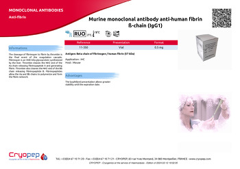 Product sheet Murine monoclonal antibody anti-human fibrin ß-chain (IgG1)