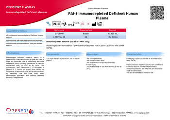 Product sheet PAI-1 Immunodepleted Deficient Human Plasma  