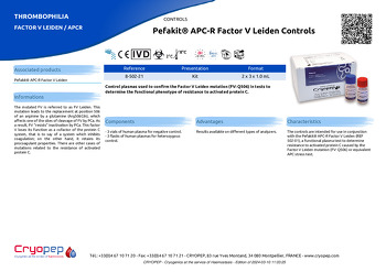 Product sheet Pefakit® APC-R Factor V Leiden Controls