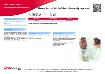 Product sheet Plasma Factor VIII deficient chemically depleted