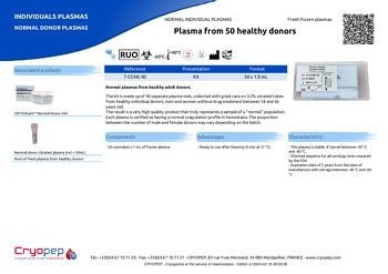 Product sheet Plasma from 50 healthy donors