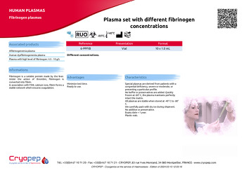 Product sheet Plasma set with different fibrinogen concentrations