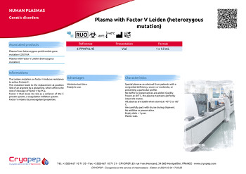 Product sheet Plasma with Factor V Leiden (heterozygous mutation)