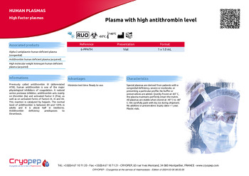 Product sheet Plasma with high antithrombin level