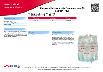 Product sheet Plasma with high level of prostate specific antigen (PSA)