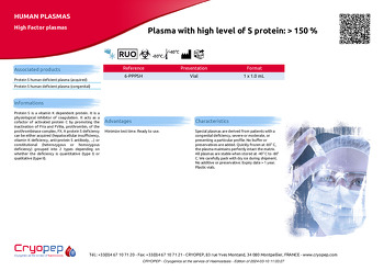 Product sheet Plasma with high level of S protein: > 150 %