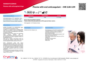 Product sheet Plasma with oral anticoagulant  – INR 3.00–3.99