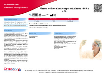 Product sheet Plasma with oral anticoagulant plasma - INR > 4.00