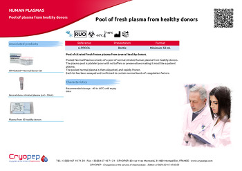 Product sheet Pool of fresh plasma from healthy donors