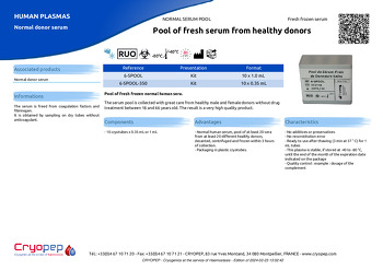 Product sheet Pool of fresh serum from healthy donors