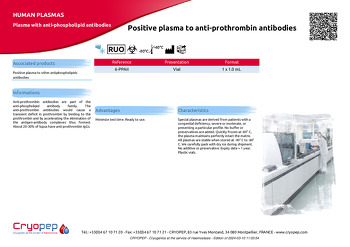 Product sheet Positive plasma to anti-prothrombin antibodies