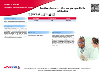 Product sheet Positive plasma to other antiphospholipids antibodies