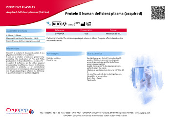 Product sheet Protein S human deficient plasma (acquired)