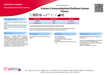 Product sheet Protein S Immunodepleted Deficient Human Plasma 